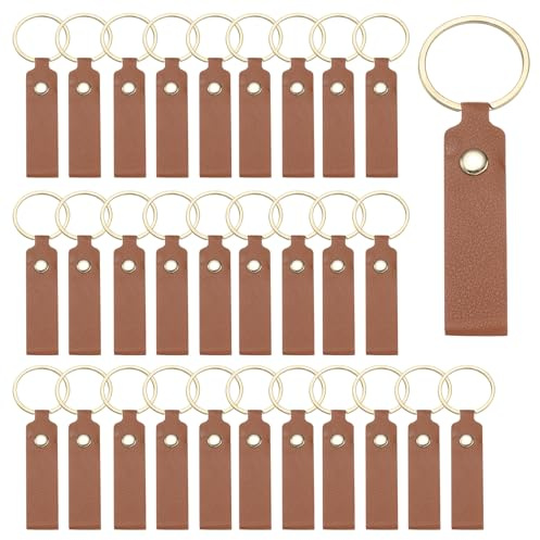 QUARKZMAN 40 Stück PU Leder Schlüsselanhänger Rohlinge Bulk Laser Gravur Schlüsselanhänger Leder Schlüsselbund Set Mit Schlüsselringen Für DIY Zubehör Geschenke (Dunkelbraun 3.7 x 0.7)