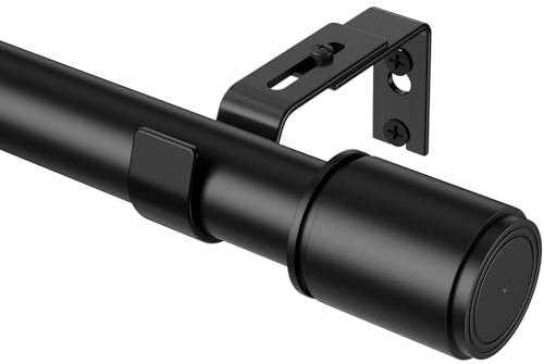 PeSenp Gardinenstange Schwarz 76-397 cm, 25 mm Durchmesser Vorhangstange Ausziehbar mit Halterung, Extralange Gardinenstange für Schlafzimmer, Wohnzimmer, Robustes Matt Metall
