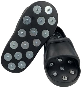 Nagelschuhe Estrichschuhe Gr. 45-50 – 20mm Stahl-Spikes für Epoxidharz, Nivelliermasse & Bodenbeschichtung – Robuste Gummi-EVA Sohle Slip-In Arbeitsschuhe – Rutschfest & Sicher (2, Schwarz, 40-44)