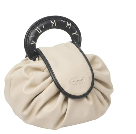 DiiWmme Wasserdichte Kosmetiktasche mit Kordelzug,  PU Leder, Große(Beige) | Schminktasche, Beauty Case für Reise & Alltag, Schminktasche für Faule，tragbare Make-up Tasche für Damen
