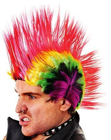 Multi Coloured Mohican Wig Rainbow Punk Rocker Jonny Rotten Fancy Dress