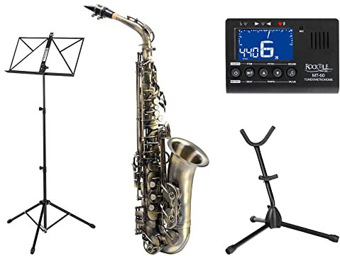 Classic Cantabile Winds AS-450 Eb Altsaxophon Antique Yellow SET (Messing, Vintage Lackierung, Hoch-Fis-Klappen, Koffer, Ständer, Tuner, Metronom, Notenständer)