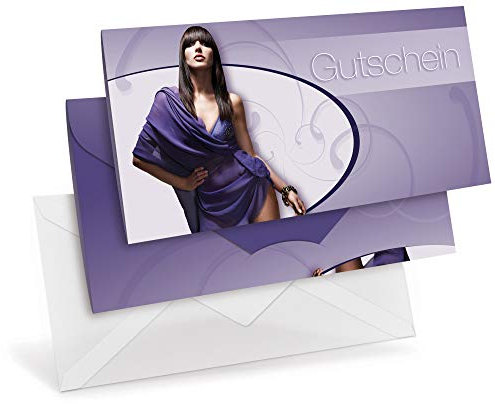 Gutscheinkarten (10 Stück) mit transparenten Briefumschlägen - Geschenkgutscheine für Einzelhandel, Mode, Fotografie, Bekleidung - DIN lang Faltkarte verschließbar