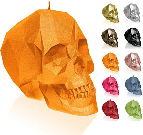 Candellana Kerze Kleiner Schädel Low Poly | Höhe: 7,5 cm | Orange | Totenkopf | Handgemacht in der EU