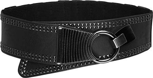 BlackButterfly Large Élastique Extensible Métal Clouté Crochet Boucle Ceinture (Noir, XL)