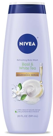 NIVEA Basil and White Tea Duschgel mit pflegendem Serum, 75 ml Flasche
