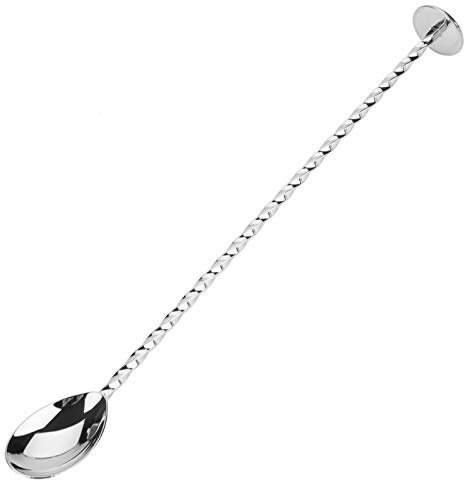 Cocktail Mixing Stick Edelstahl Löffel mit langem Griff Exquisites rutschfestes Mischwerkzeug mit verdrehtem Griff für Bar Bartender Getränkekaffee(Spoon with masher-Silber)