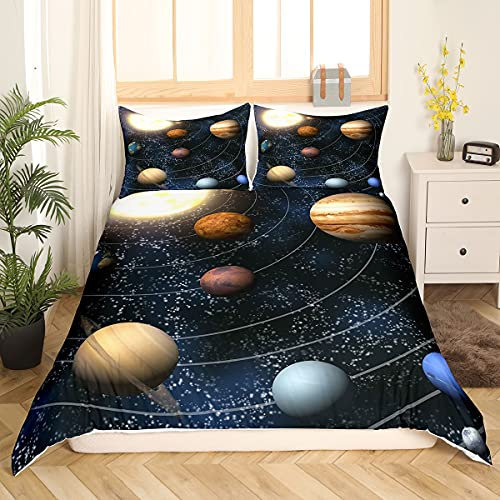 Bettwäscheset Der Galaxy-Serie Universum Sternenklarer Himmel Nebel Bettdecke Paneele Planet Weltraum Dekor Bettbezug, für Erwachsene Frauen Jungen Teenager Schlafzimmer Tagesdecke, 135x200