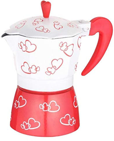 300ml Filters Manual Coffee Maker with Handle Home Boiling Red Heart Printed Stove Pot Percolator Romantic Aluminum Alloy