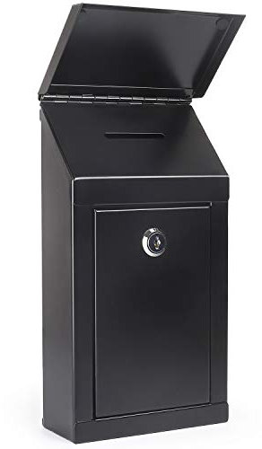 Boîte à suggestions en métal avec Fente supérieure et Serrure avec clés, Support Mural avec Trous pré-percés, 25,4 x 15,2 x 6,3 cm, boîte aux Lettres étanche pour Bureau à Domicile (Noir)