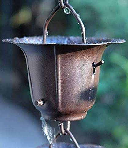 Kam Home Flower Regenkette 2,6 m (BRONZE) mit Messingbolzen Dachrinnenadapter für Regenketten-Installation, Standard