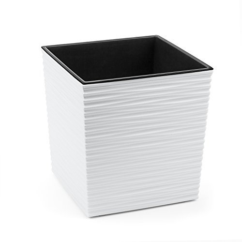 Gordanluk Low Flowerpot Square Textured Flowerpot with internal liner indoor plant pot large plant pots outdoor plant stand (White, 30 x 30 x 31cm)