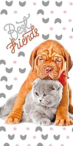 YAMOOCO Aptex Duschtuch Badetuch Handtuch Strandtuch mit Hund und Katze 70 x 140cm, Mehrfarbig