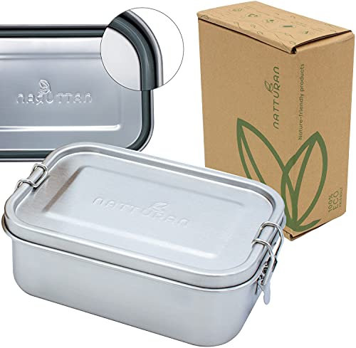 Natturan Lunchbox Edelstahl | 800ml mit Fächer | Brotzeitdose klein auslaufsicher | Brotzeitbox für Kinder und Erwachsene | Bentobox für Unterwegs | Brotzeitbox für Schule und Kindergarten