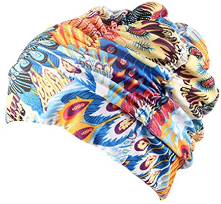 DASNTERED Bonnet de bain tendance pour femme - Plissé - Imprimé floral - Pour les sports nautiques (4)