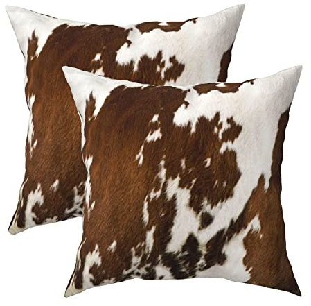 SHAPTOY Kissenbezug mit Western-Kuh-Druck, Kunstfell, Rindsleder, dekorative Kissenbezüge, 45,7 x 45,7 cm, Bauernhaus-Tierdruck, quadratischer Kissenbezug für Outdoor, Couch, Sofa, Schlafzimmer