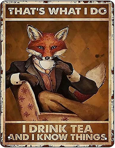 Fox Metal Signing Red Fox Drink Coffee Lustiges Poster Poster Bar Cafe Wohnzimmer Badezimmer Küche Home Art Wanddekoration Gips Geschenk
