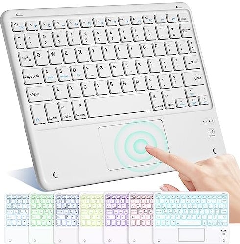Bluetooth Keyboard with Touchpad,Wireless Mini Keyboards Tablet 7 Colors Backlit Compatible with Windows/Android/iOS, Stable Connection Keyboard for iPad,iPhone,Samsung,Huawei,Xiaomi,White