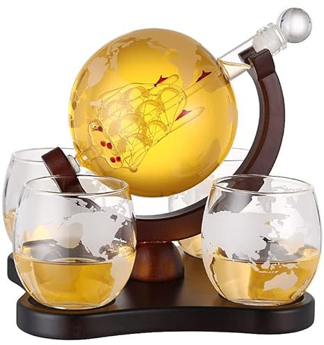 STARRY G Set decanter per vino rosso 5 in 1, caraffa per decantatore di vino, decanter girevole con base e 4 bicchieri, decanter per vino, dispenser in vetro cristallo senza piombo per vodka