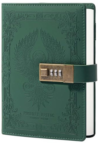 TIEFOSSI Phoenix Journal Notizbuch mit Schloss, Vintage-Leder-Tagebuch, B6, liniert, liniert, Reise-Briefpapier für Frauen, Mädchen, Jungen (Grün)