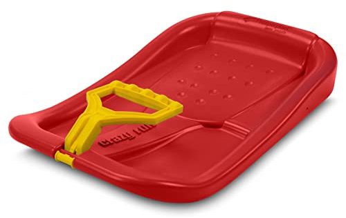 Prime Garden® DINAMICO Kinderschlitten Schlitten Kunststoffschlitten Tellerschlitten für Kinder mit Kunststoffgriff (Rot)