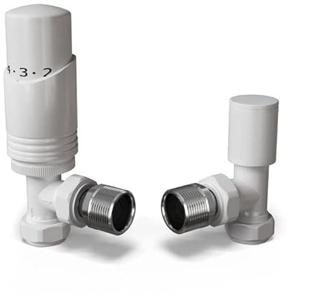 UK Radiators White Radiator Valve 15mm Angled Lockshield in White and Gloss Finish - Classy and Modern Design 1/2 x 15mm Angled Radiator TRV