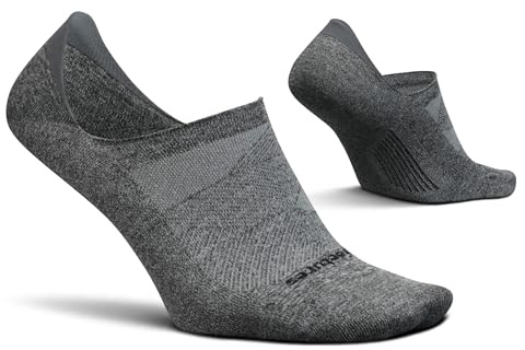 Feetures Elite Invisible Socks - Anti-Slip Sport Sock Liner with Targeted Compression - Gray, L (1 Pair)