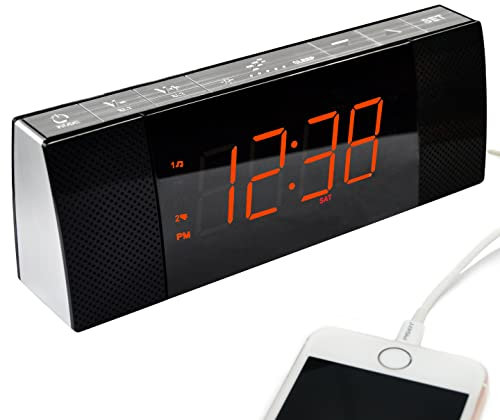 Radio-Wecker mit Bluetooth-Lautsprechern, FM-Radio, Dual-Wecker mit Snooze, USB-Aufladung für Handy, automatischer Dimmer und Handbuch iTOMA CKS503