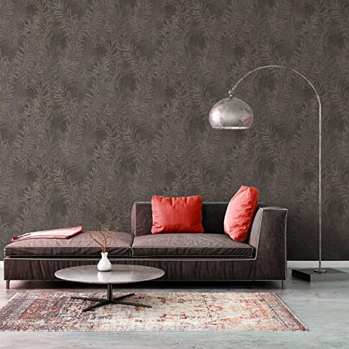 Livingwalls Tapete Floral Grau Beige Metallic Terra 389191 - Vliestapete Pflanzen - 10,05 m x 0,53 m Made in Germany