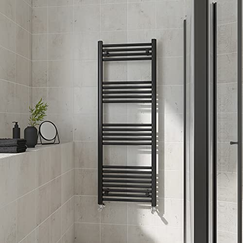 Warmehaus Straight Heated Towel Rail Black Bathroom Radiator 1400x500mm | Contemporary Ladder Style Radiator for Bathrooms, Central Heating, Wall Mounted Towel Warmer, Durable Finish