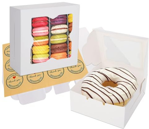 CYEER 6 Inch Cake Box with Window Set of 72, White Cake Boxes for Cake Portions, Square Cupcake Bakery Boxes for Cookies Cupcakes Desserts, 6 x 6 x 3 Inch
