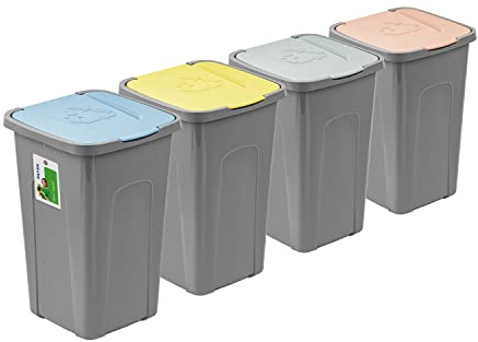 PAFEN grande poubelle 50l avec couvercle - lot de 4 poubelles 550 x 365 x 370 mm - poubelle de séparation poubelle tri des déchets collecteur de déchets