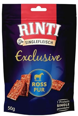 RINTI Singlefleisch Exclusive Snack Ross Pur | 50g | Ergänzungsfuttermittel für ausgewachsene Hunde | Ausschließlich Ross für empfindliche Hunde bei Allergien | Als Belohnung