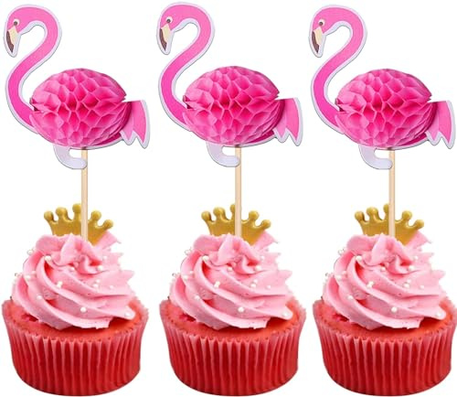 SYKYCTCY 50 Pcs 3D Flamingo Cupcake Toppers Cocktail Tropical Aloha Luau Cupcake Picks Flamingo Summer Hawaiian Beach Cupcake Decorations for Happy Birthday Wedding Party Supplies