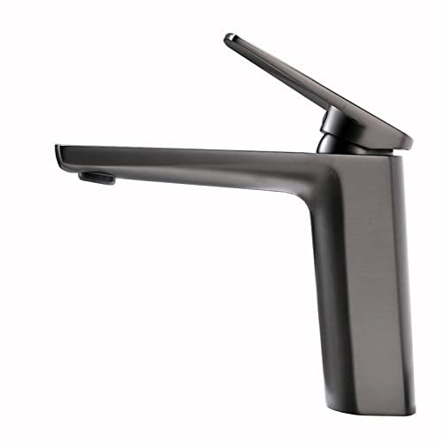 BiaoTeng Waschbecken Armaturen Grau Wasserhahn Badezimmer Messing Wasserhahn Aufsatzbecken Warm und Kalt wasserhahn Waschtischarmatur Grau Matt,Grau A