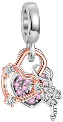 BIZK Schlüssel, Vorhängeschloss Charm-Anhänger für Armband 925 Sterling Silber Charm Bead Pendant für Europäische Armbänder und Halsketten