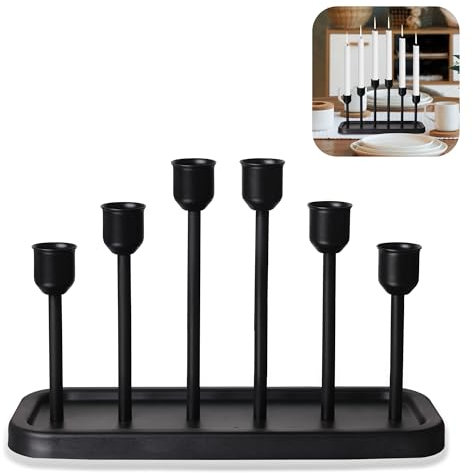 yucanucax Kerzenhalter mit 6 Armen für Stabkerze, schwarzer Metallhalter, für Badezimmer, Esstisch, Heimdekoration, Kerzenständer