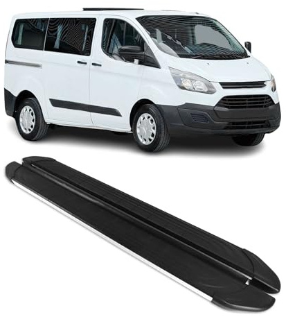 OMAC Trittbretter für Ford Transit Custom 2012-23 Kurzer L1 Schwarz-Silber | Aluminium, Seitenschweller, fahrzeugspezifische Passform