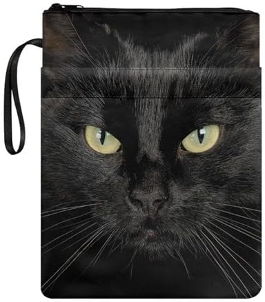 KUIFORTI Black Cat Book Sleeve Cover for Kids Boys - Animal Print Organizer, Washable Fabric Cover, Paperback Pouch for Readers - Gifts for Book Lovers With Zipper
