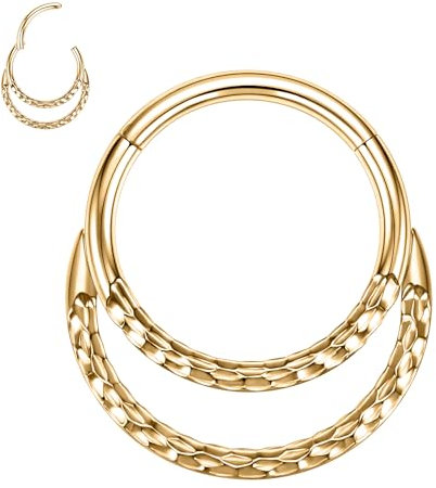 hengkaixuan Doppellagiger Septumschmuck 16G Daith Ohrringe Gold Doppelter Nasenring Septumring 10mm Tragus Ohrringe Chirurgenstahl Clicker Ring Helix Knorpel Hoop Ohrringe Conch Piercingschmuck