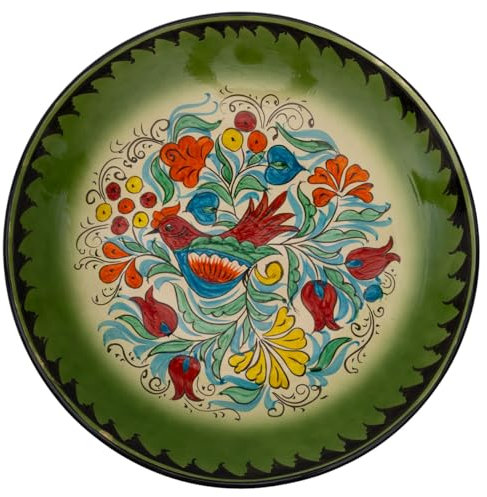 PODARI Lagan Rishtan Servierteller Keramik groß Ø 42 cm Blumenmuster mit Vogel - Usbekischer Keramikteller mit handbemaltem Design