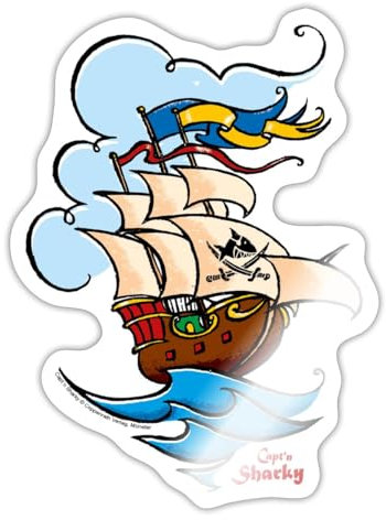 Spreadshirt Käpt'n Sharky Schiff und Abenteuer Sticker, max. 10x10 cm, 10 x 10 cm, Weiß glänzend