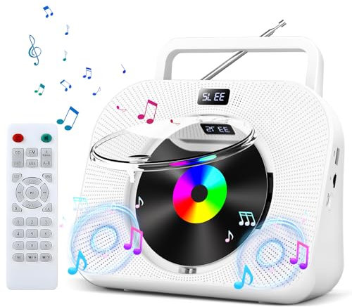 Portable CD Player with Bluetooth & Built-in HIFI Speakers, Desktop CD Player with Timer LCD Screen Display Boombox FM Radio USB Type-c for Car & Home & Travel