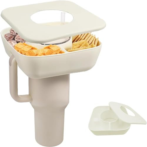 Snack Tray with Lid for Stanley Cup, Snack Bowl Compatible with Stanley Quencher 40 oz, Silicone Snack Tray with 2 Compartments, Snack Ring with Lid (without Cup)