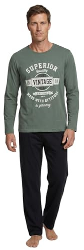 Henry Terre Herren Pyjama Vintage Hose Anthrazit Langarm Schlafanzug 2 teiliges Set