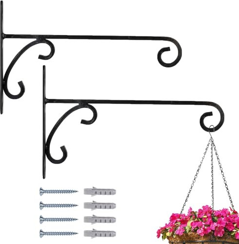 Marrakech Juego de 2 ganchos de pared forjados a mano, color negro, 25 cm de largo, ganchos vintage para atornillar para cestas colgantes y plantas colgantes, soporte para dispositivos Tarmo para
