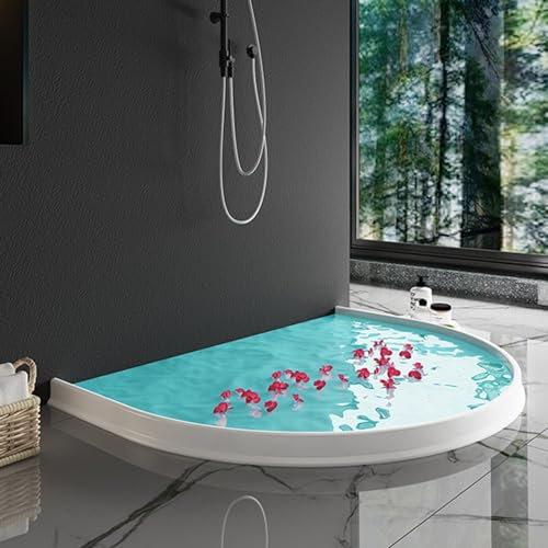 Shower Splash Guard for Walk In Shower, 7 10 CM Tall Floor Water Barrier Collapsible Water Retaining Strips/ Stopper/ Fixed Base for Bathroom Threshold Sliding Glass Door, Black Blocker Surrounds(H 7C
