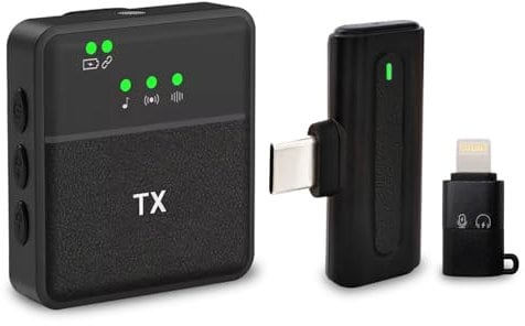 Kinizuxi Microfono Wireless per iPhone iPad Androide e PC, 2.4G Plug&Play Smartphone Microfono Telefono Mini Mic Senza Fili con 3 Modalità Audio per Registrazione Video,TikTok,YouTube,Vlog,Interview