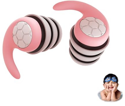 Waterproof Swimming Ear Plugs for Kids, A Pairs of Soft Silicone Swim Earplugs, Noise Reduction, Reusable Ear Protection for Children(4-12 Years Old) Ideal for Surfing,Diving,Showering (Pink, Small)