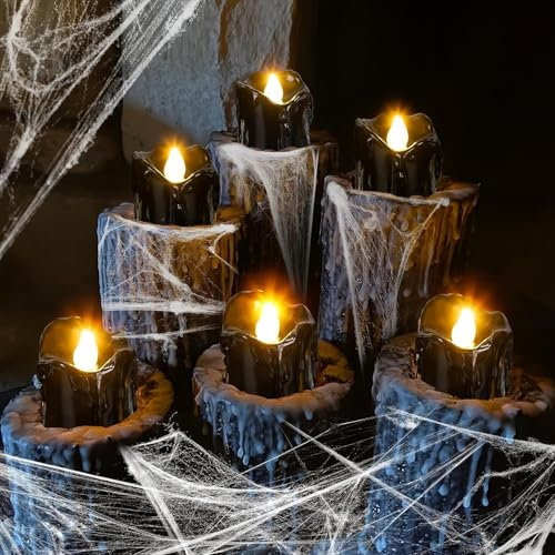 kiimiipa 12pcs Halloween Candle Lights Battery Operated,Halloween Decorations,Flameless Black LED Lights Decorations Led Light Candles for Home Decor